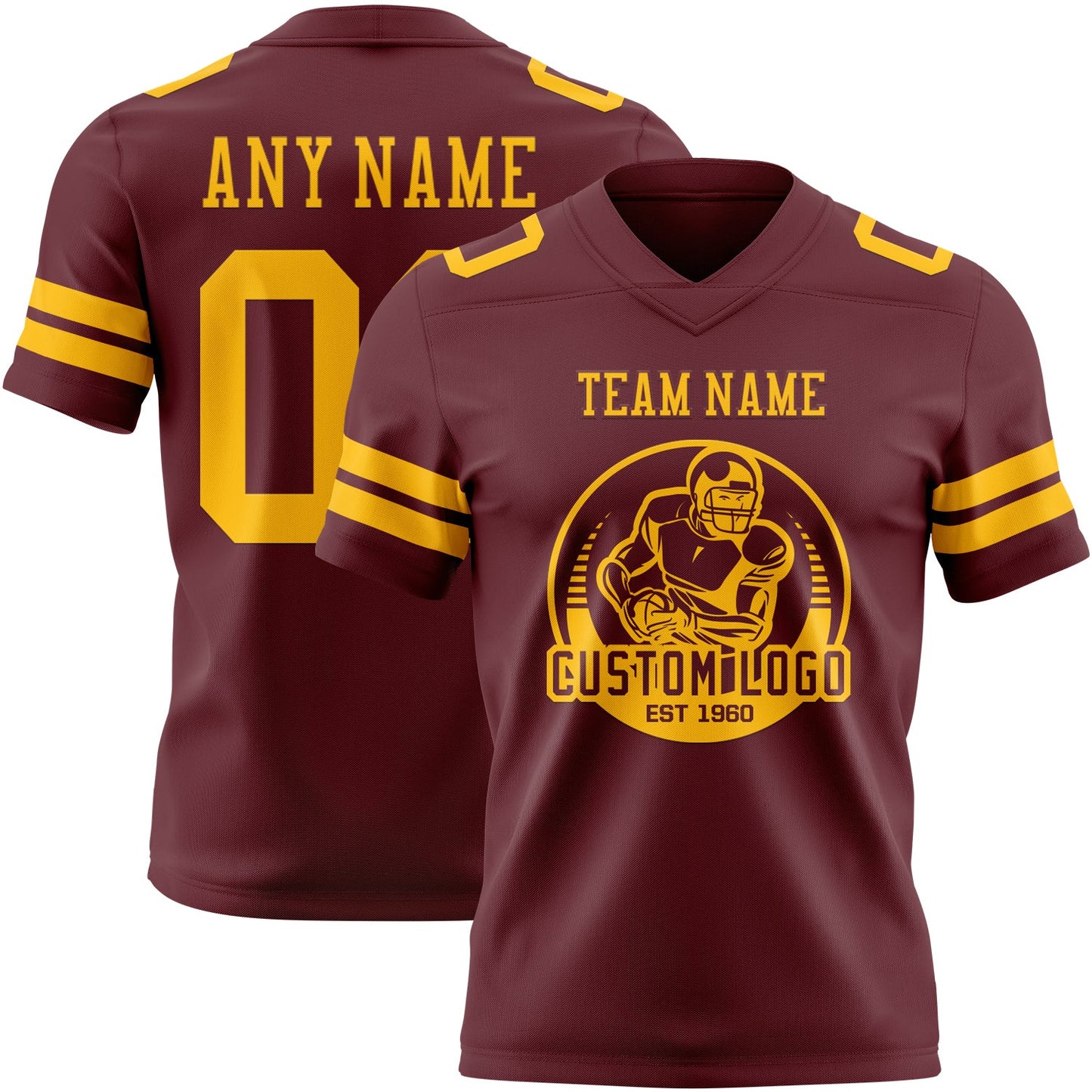 Custom Burgundy Gold Mesh Authentic Football Jersey - Sky-Custom