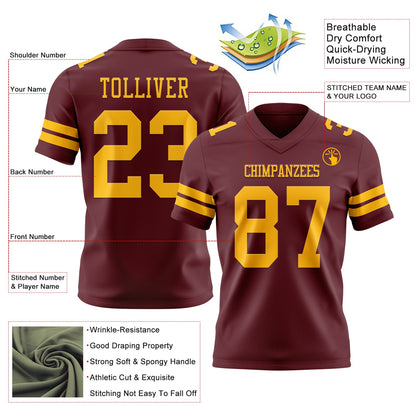 Custom Burgundy Gold Mesh Authentic Football Jersey - Sky-Custom