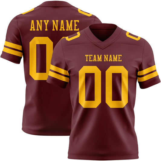 Custom Burgundy Gold Mesh Authentic Football Jersey - Sky-Custom