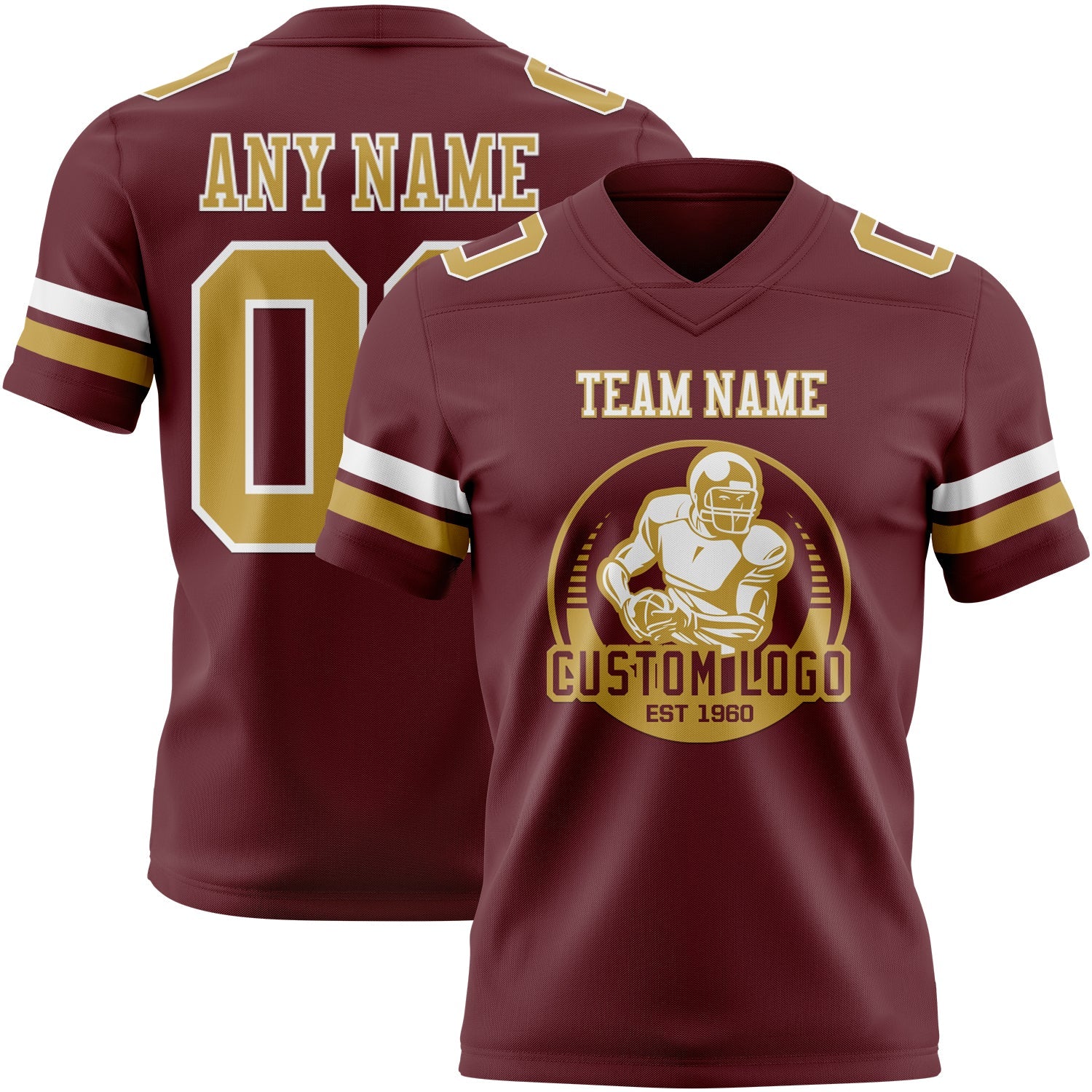 Custom Burgundy Old Gold-White Mesh Authentic Football Jersey - Sky-Custom