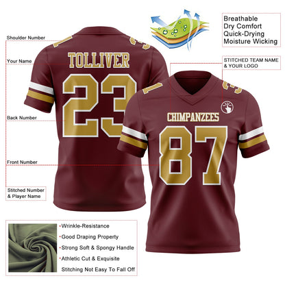 Custom Burgundy Old Gold-White Mesh Authentic Football Jersey - Sky-Custom