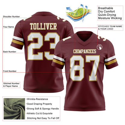 Custom Burgundy White-Old Gold Mesh Authentic Football Jersey - Sky-Custom