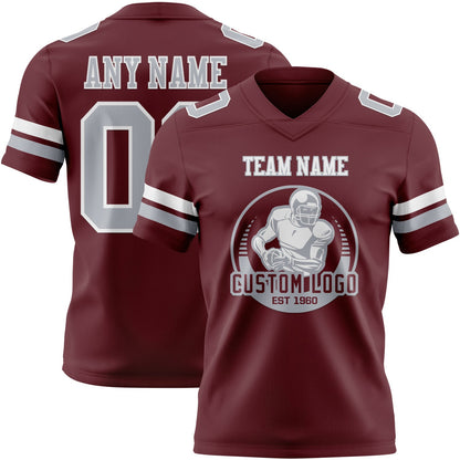 Custom Burgundy Gray-White Mesh Authentic Football Jersey - Sky-Custom