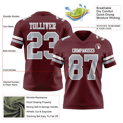 Custom Burgundy Gray-White Mesh Authentic Football Jersey - Sky-Custom