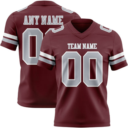 Custom Burgundy Gray-White Mesh Authentic Football Jersey - Sky-Custom