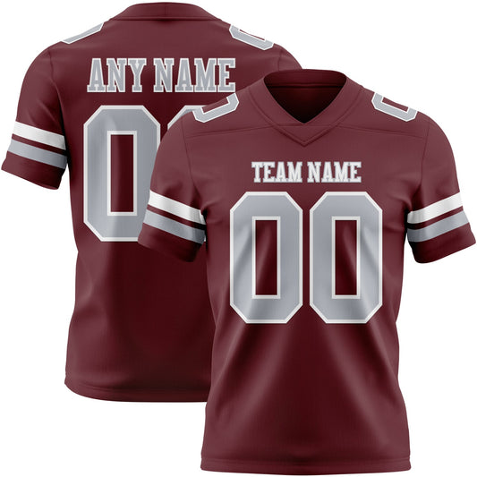 Custom Burgundy Gray-White Mesh Authentic Football Jersey - Sky-Custom