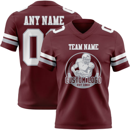 Custom Burgundy White-Gray Mesh Authentic Football Jersey - Sky-Custom