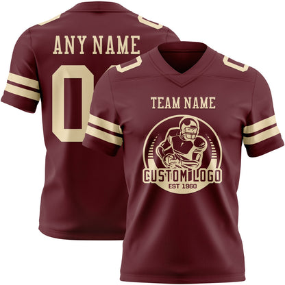 Custom Burgundy Cream Mesh Authentic Football Jersey - Sky-Custom