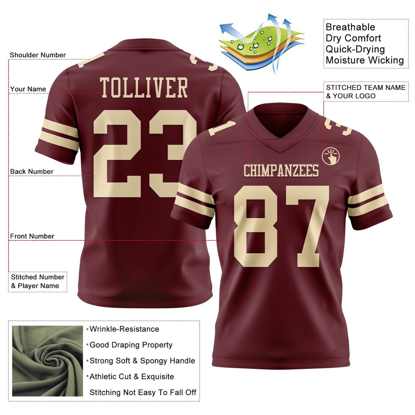 Custom Burgundy Cream Mesh Authentic Football Jersey - Sky-Custom