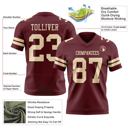 Custom Burgundy Cream Mesh Authentic Football Jersey - Sky-Custom
