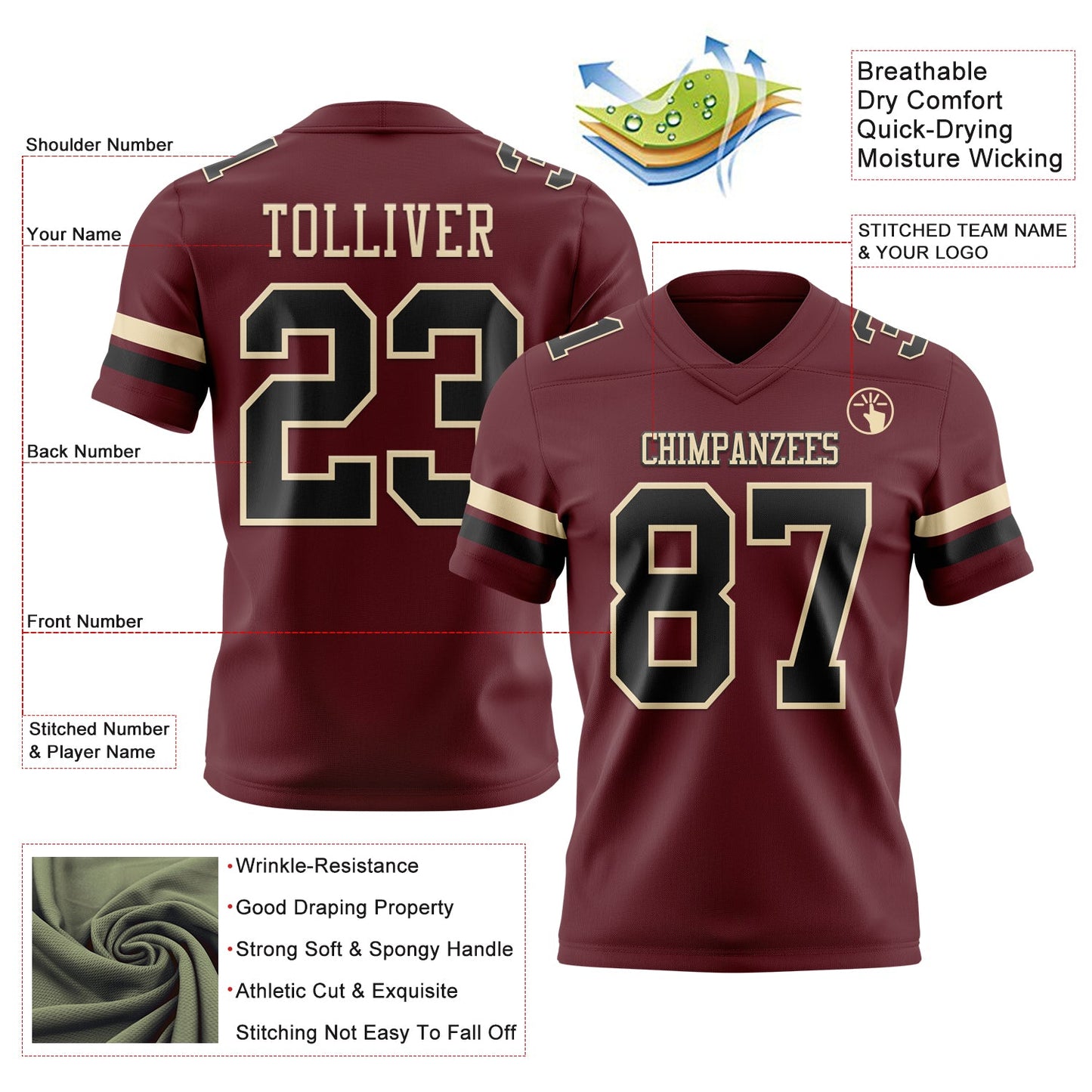 Custom Burgundy Black-Cream Mesh Authentic Football Jersey - Sky-Custom