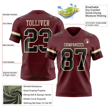 Custom Burgundy Black-Cream Mesh Authentic Football Jersey - Sky-Custom