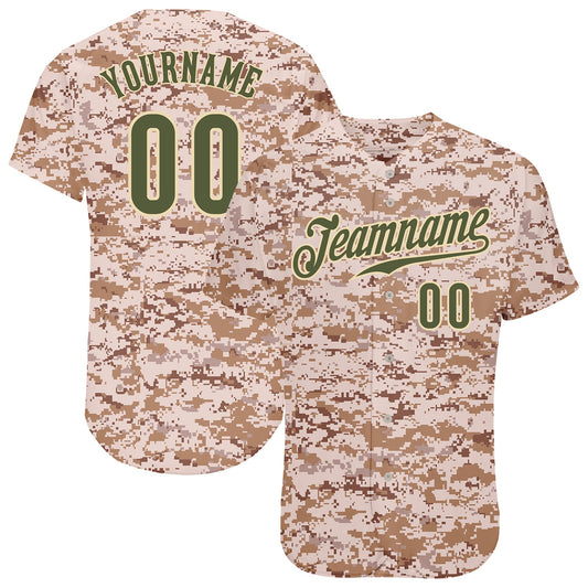 Custom Camo Olive-Cream Authentic Salute To Service Baseball Jersey - Sky-Custom