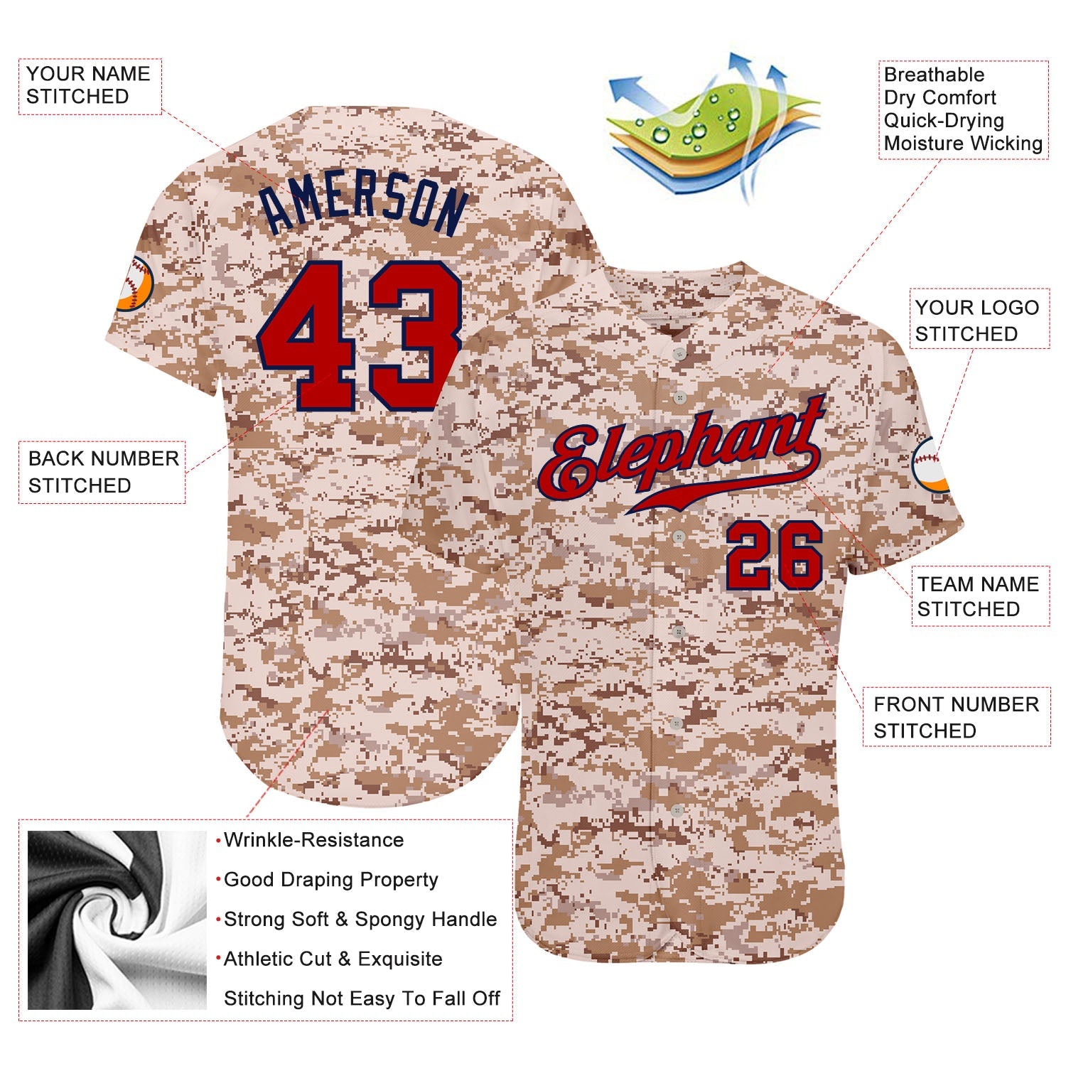 Custom Camo Red-Navy Authentic Salute To Service Baseball Jersey - Sky-Custom