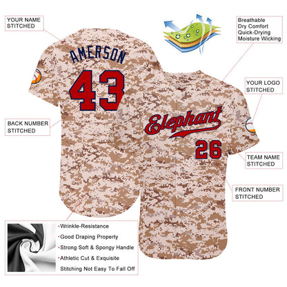 Custom Camo Red-Navy Authentic Salute To Service Baseball Jersey - Sky-Custom
