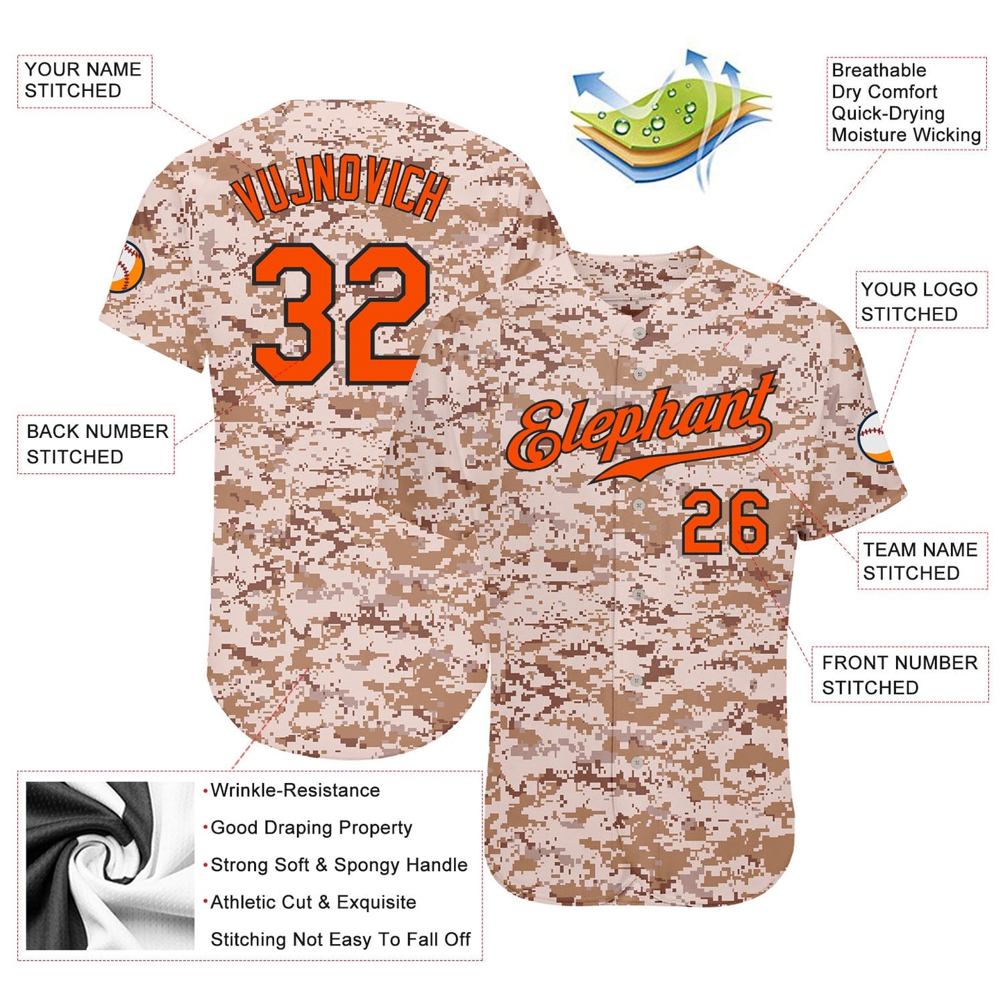 Custom Camo Orange-Black Authentic Salute To Service Baseball Jersey - Sky-Custom