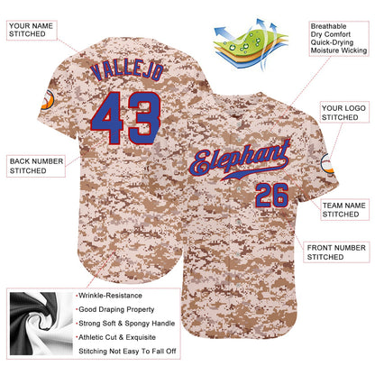 Custom Camo Royal-Red Authentic Salute To Service Baseball Jersey - Sky-Custom