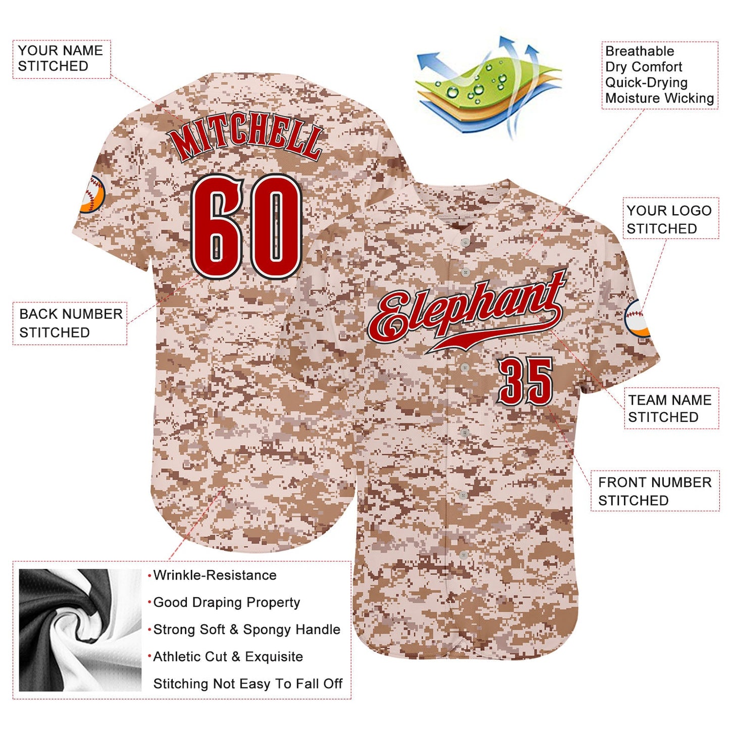 Custom Camo Red-Black Authentic Salute To Service Baseball Jersey - Sky-Custom