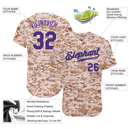 Custom Camo Purple-Black Authentic Salute To Service Baseball Jersey - Sky-Custom