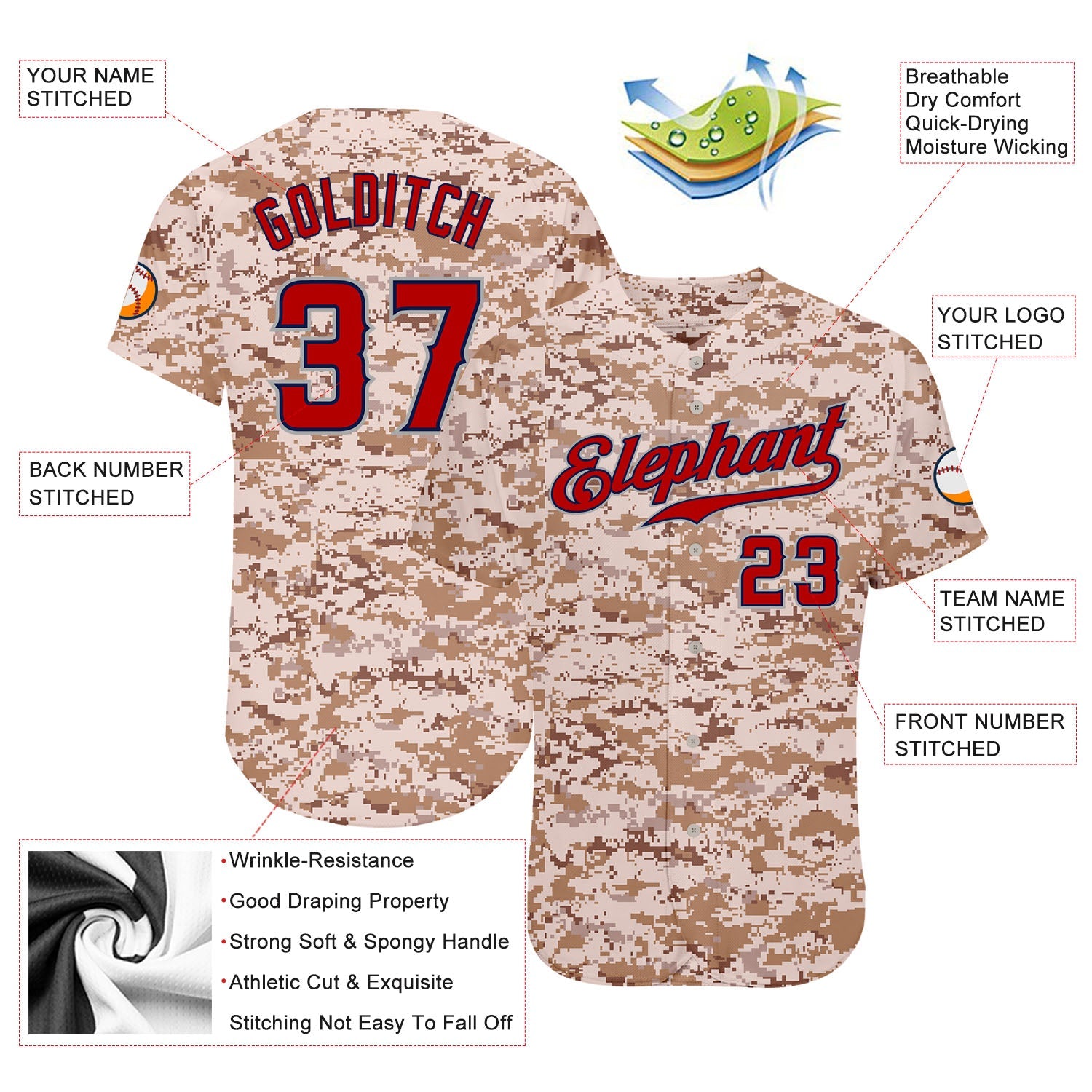 Custom Camo Red-Navy Authentic Salute To Service Baseball Jersey - Sky-Custom