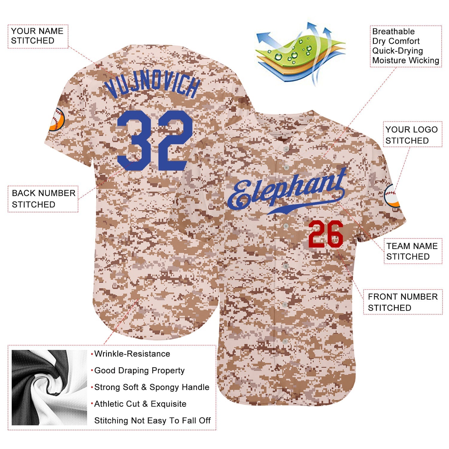Custom Camo Royal-Red Authentic Salute To Service Baseball Jersey - Sky-Custom