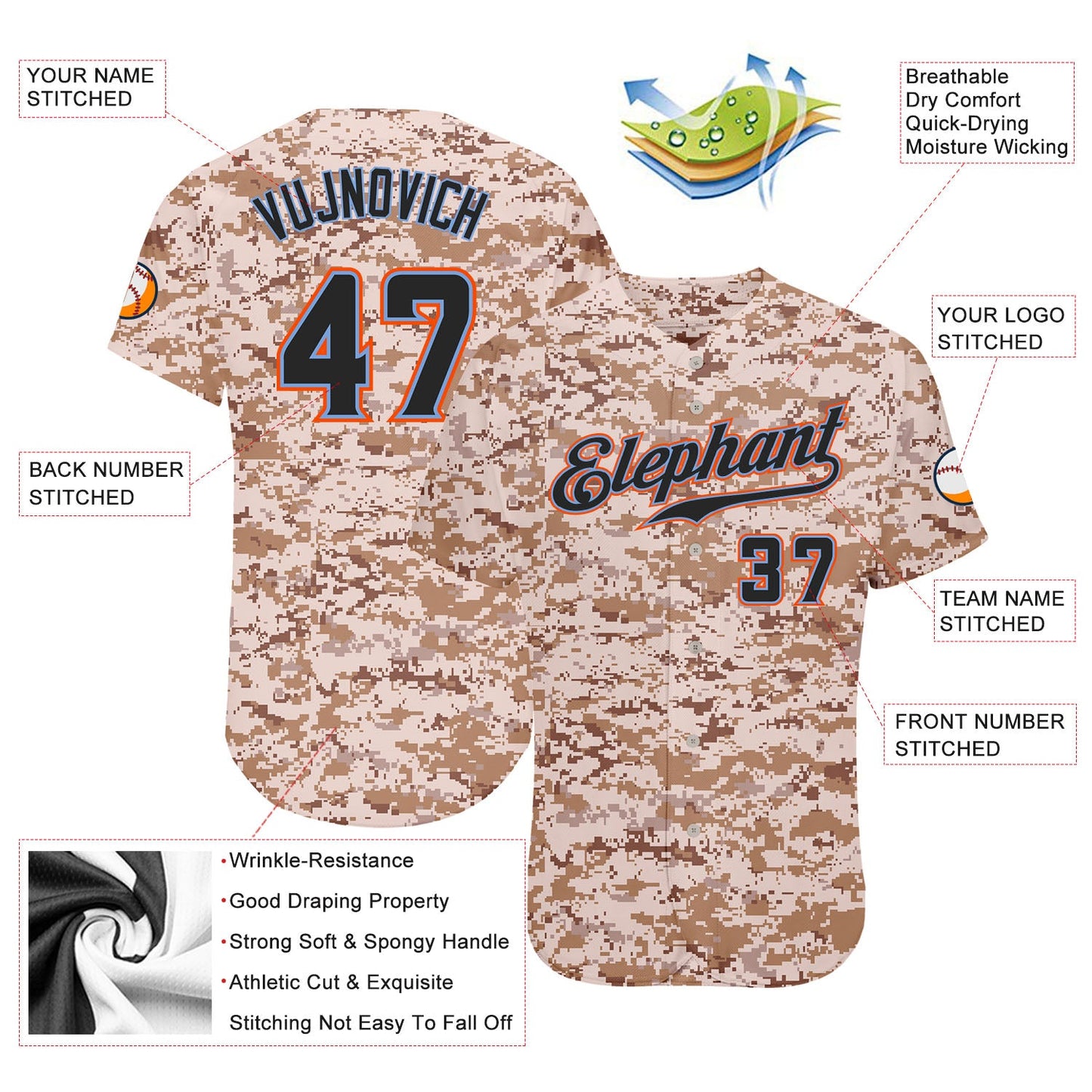 Custom Camo Black-Powder Blue Authentic Salute To Service Baseball Jersey - Sky-Custom