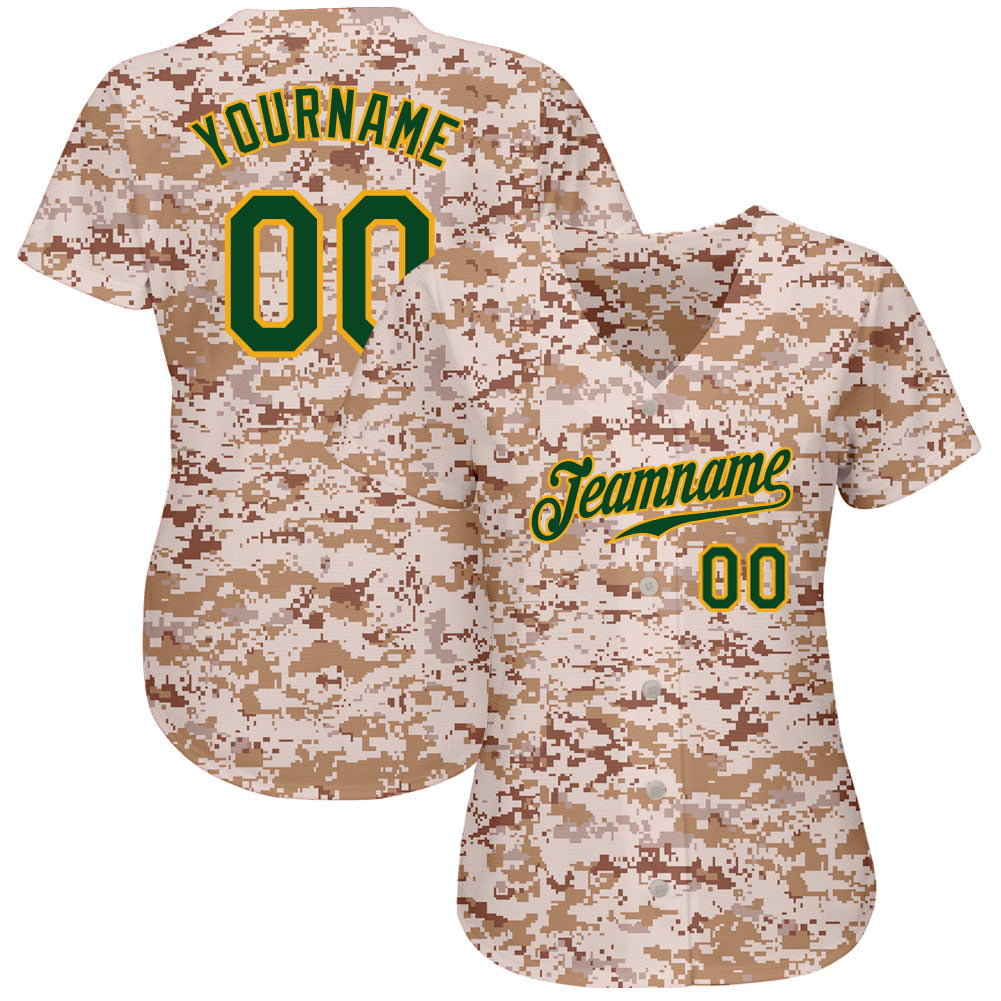 Custom Camo Green-Gold Authentic Salute To Service Baseball Jersey - Sky-Custom