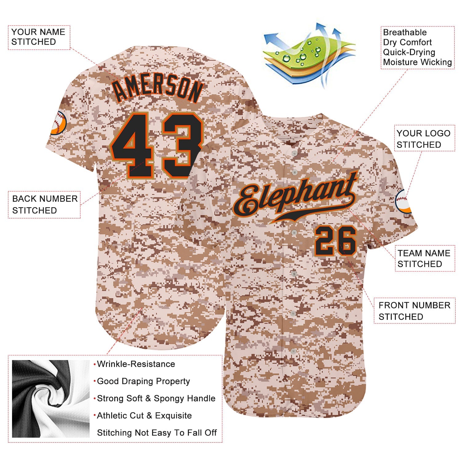 Custom Camo Black-Orange Authentic Salute To Service Baseball Jersey - Sky-Custom