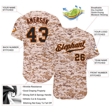 Custom Camo Black-Orange Authentic Salute To Service Baseball Jersey - Sky-Custom