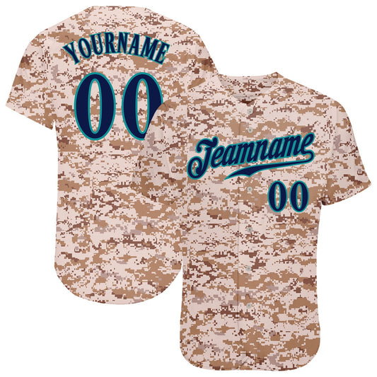 Custom Camo Navy-Teal Authentic Salute To Service Baseball Jersey - Sky-Custom