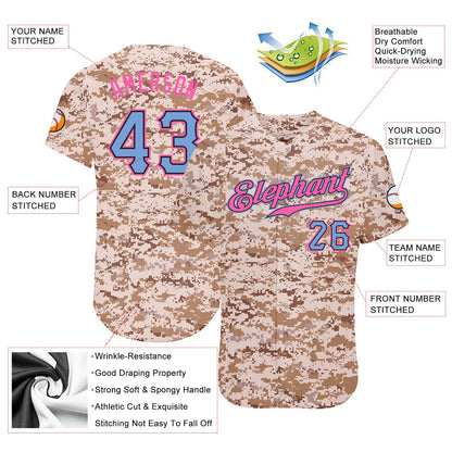 Custom Camo Powder Blue-Pink Authentic Salute To Service Baseball Jersey - Sky-Custom