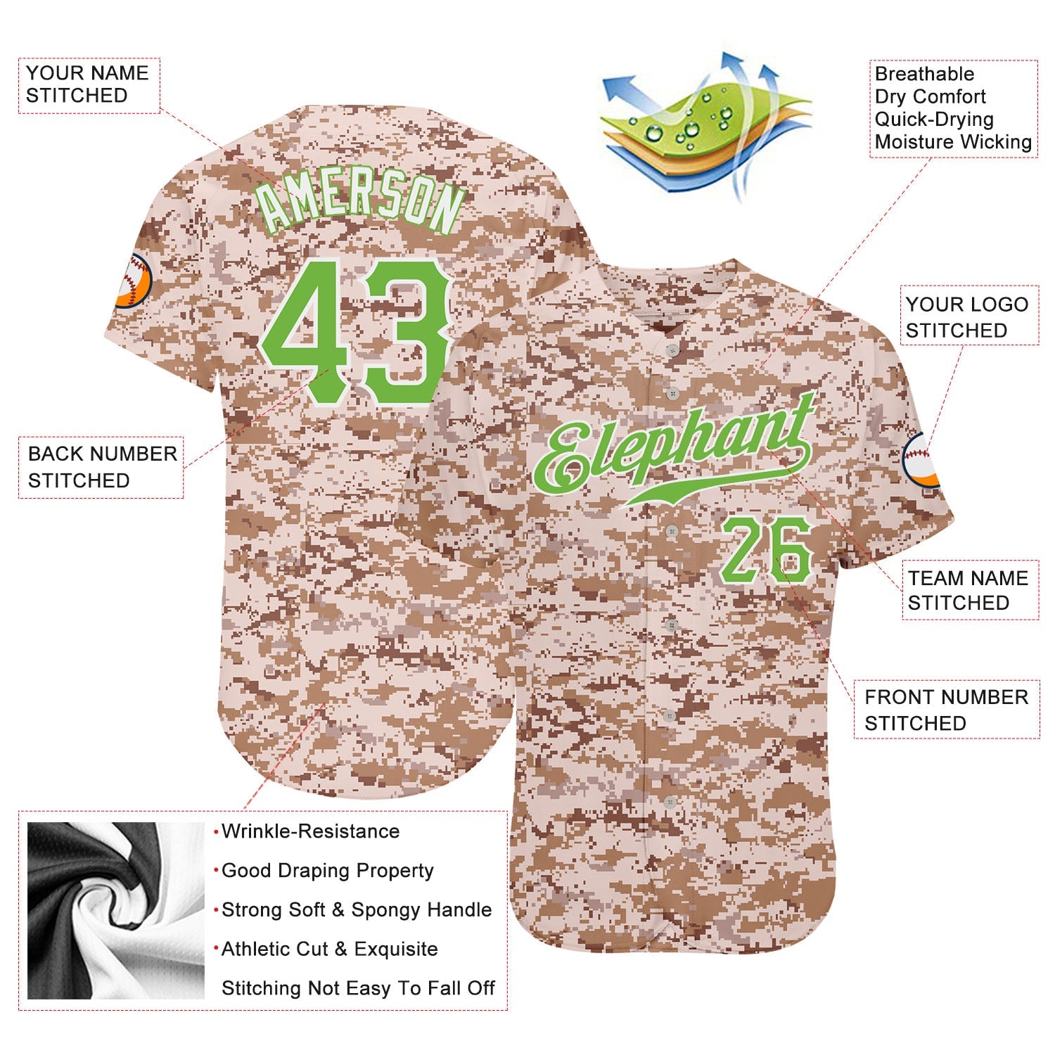 Custom Camo Neon Green-White Authentic Salute To Service Baseball Jersey - Sky-Custom