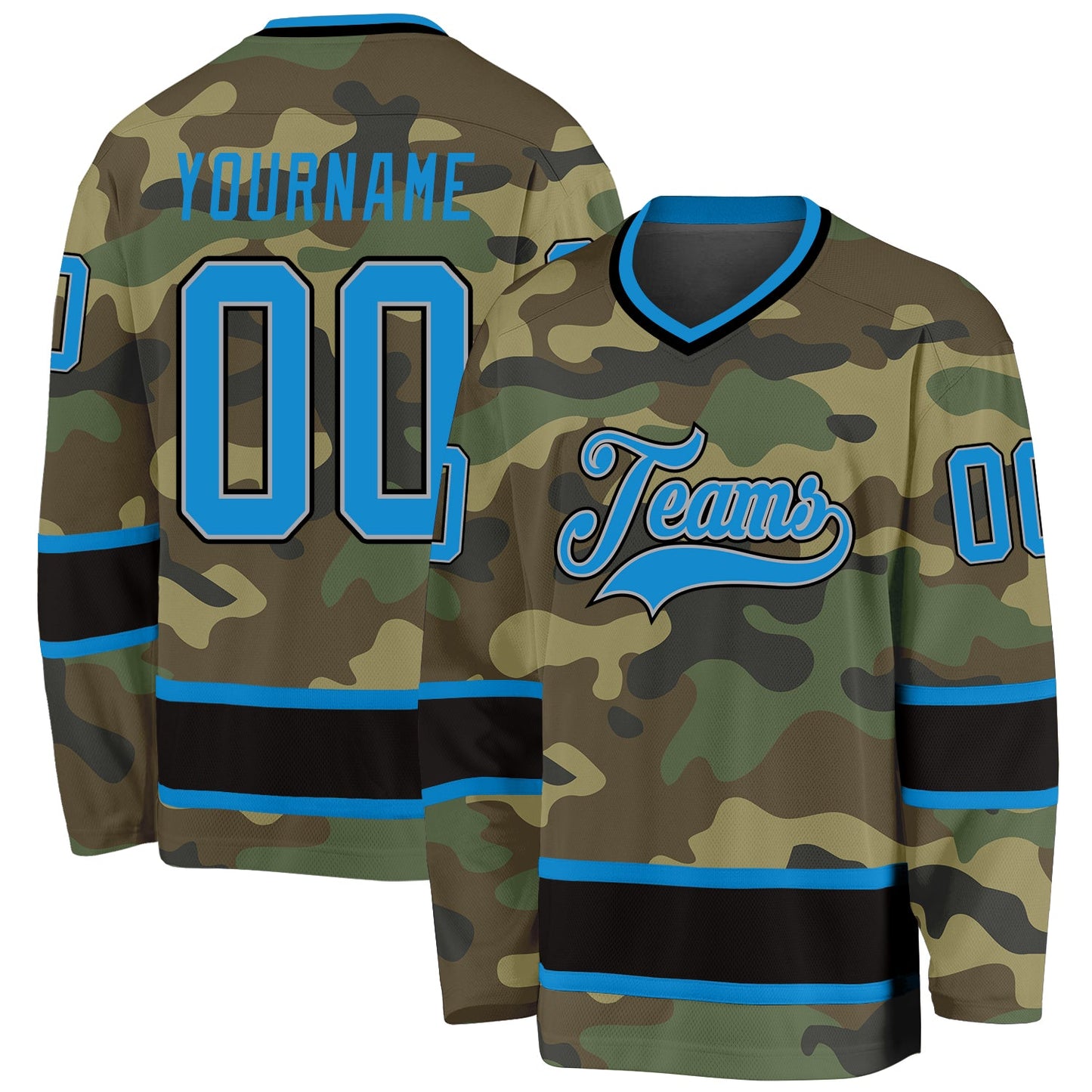 Custom Camo Blue-Black Salute To Service Hockey Jersey - Sky-Custom