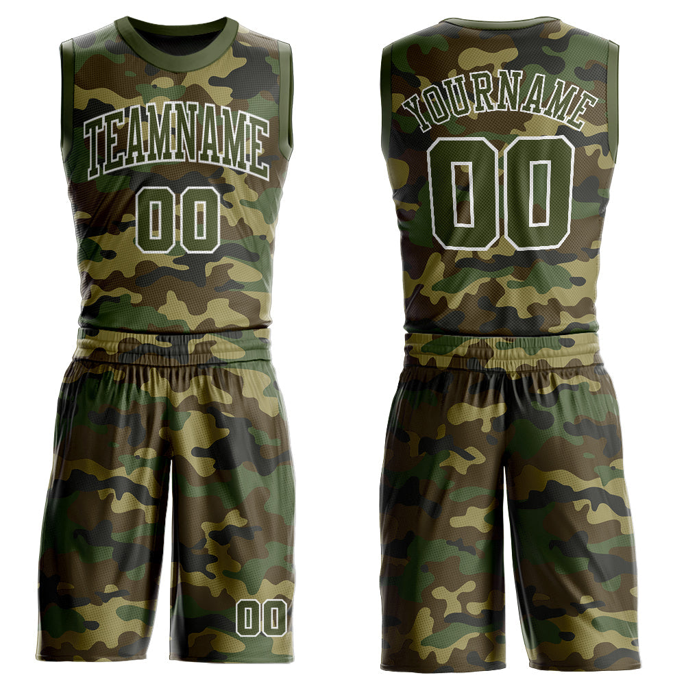 Custom Camo Olive-White Round Neck Sublimation Salute To Service Basketball Suit Jersey - Sky-Custom