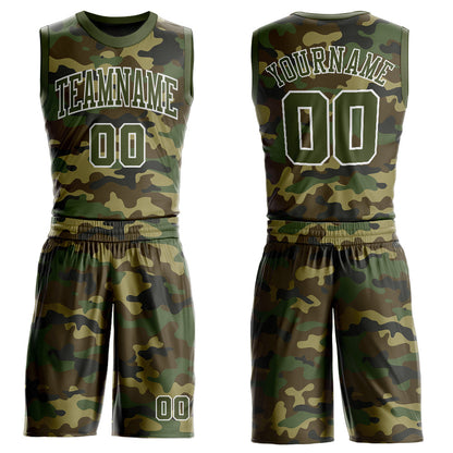 Custom Camo Olive-White Round Neck Sublimation Salute To Service Basketball Suit Jersey - Sky-Custom