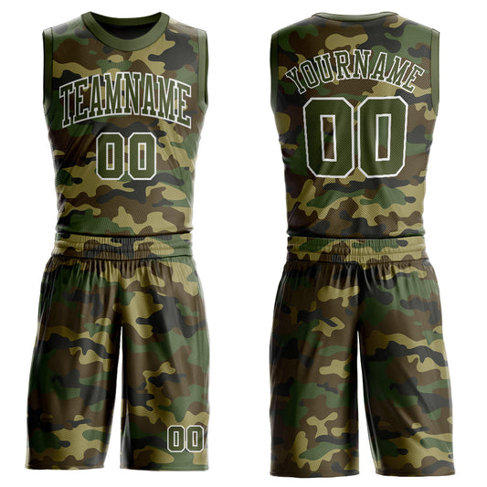 Custom Camo Olive-White Round Neck Sublimation Salute To Service Basketball Suit Jersey - Sky-Custom