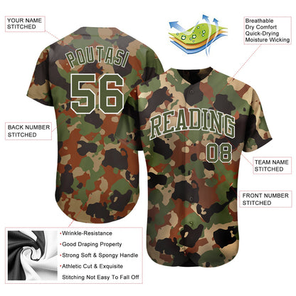 Custom Camo Olive-White Dark Classic Woodland Authentic Salute To Service Baseball Jersey - Sky-Custom