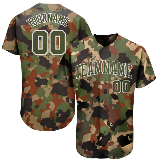 Custom Camo Olive-White Dark Classic Woodland Authentic Salute To Service Baseball Jersey - Sky-Custom