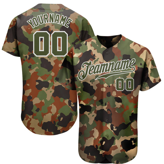 Custom Camo Olive-White Dark Classic Woodland Authentic Salute To Service Baseball Jersey - Sky-Custom