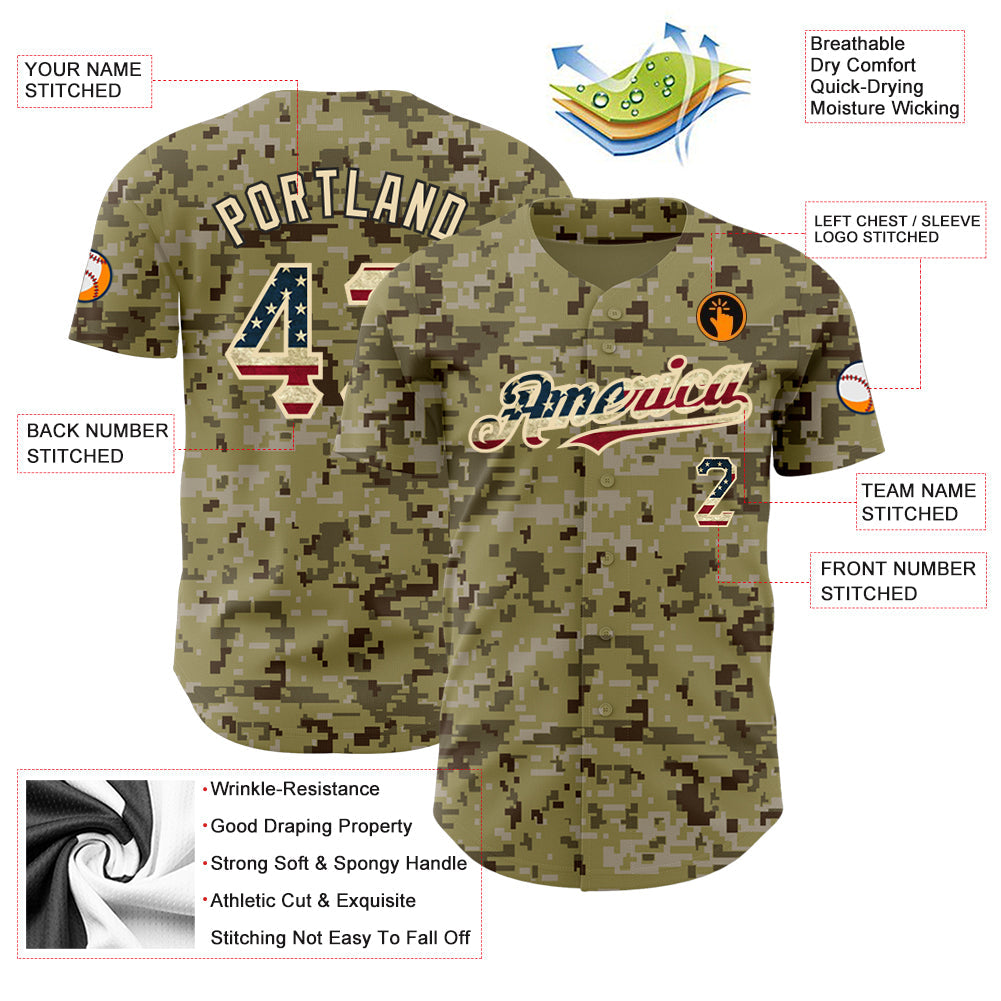 Custom Camo Vintage USA Flag-City Cream Authentic Salute To Service Baseball Jersey - Sky-Custom
