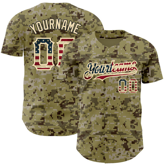 Custom Camo Vintage USA Flag-City Cream Authentic Salute To Service Baseball Jersey - Sky-Custom