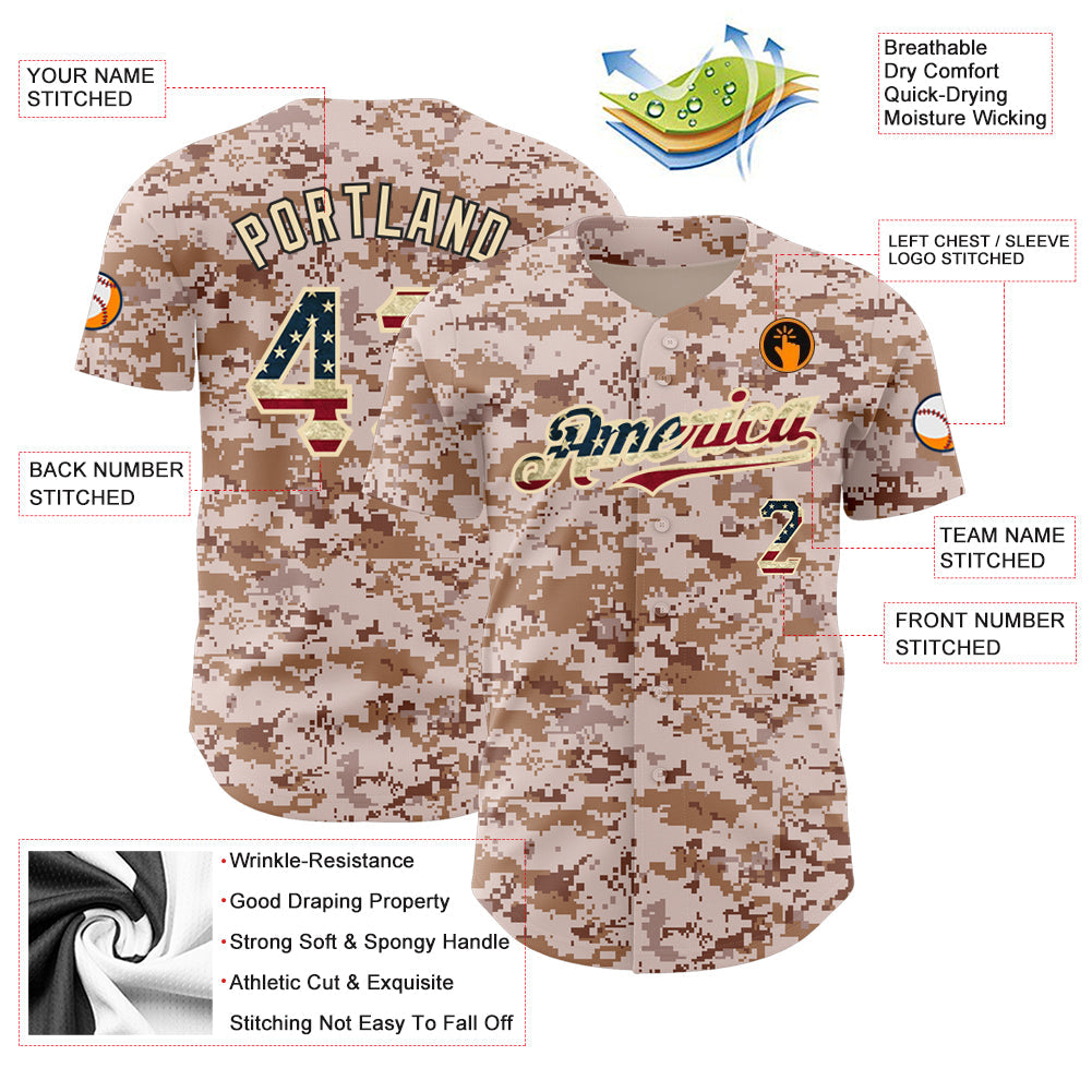 Custom Camo Vintage USA Flag-City Cream Authentic Salute To Service Baseball Jersey - Sky-Custom