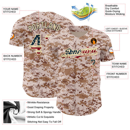 Custom Camo Vintage USA Flag-City Cream Authentic Salute To Service Baseball Jersey - Sky-Custom