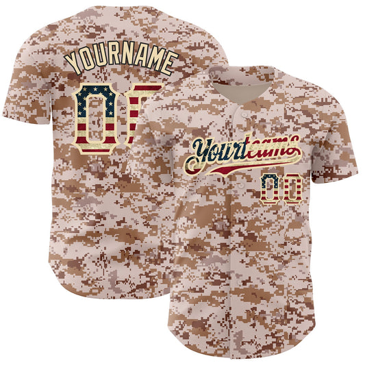 Custom Camo Vintage USA Flag-City Cream Authentic Salute To Service Baseball Jersey - Sky-Custom