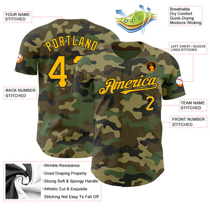 Custom Camo Gold-Black Authentic Salute To Service Baseball Jersey - Sky-Custom