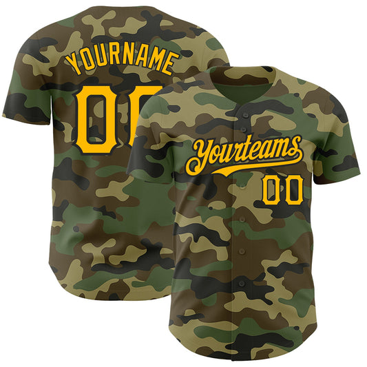 Custom Camo Gold-Black Authentic Salute To Service Baseball Jersey - Sky-Custom