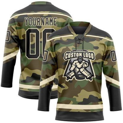 Custom Camo Black-Cream Salute To Service Hockey Lace Neck Jersey - Sky-Custom