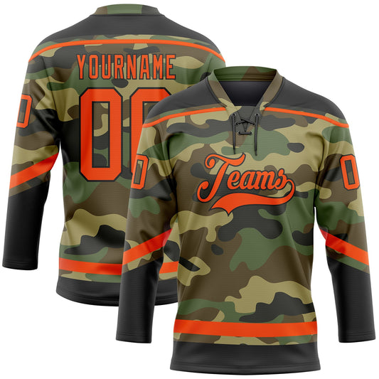 Custom Camo Orange-Black Salute To Service Hockey Lace Neck Jersey - Sky-Custom