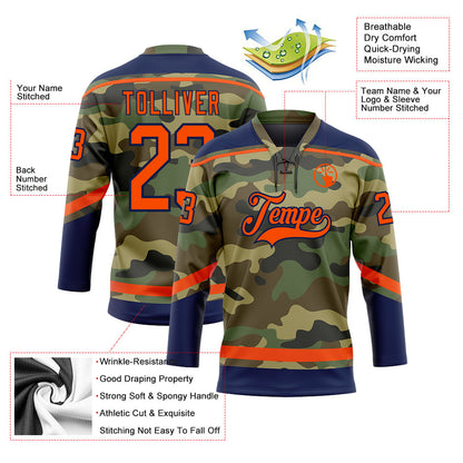 Custom Camo Orange-Navy Salute To Service Hockey Lace Neck Jersey - Sky-Custom
