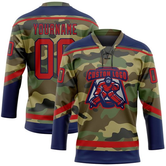 Custom Camo Red-Navy Salute To Service Hockey Lace Neck Jersey - Sky-Custom